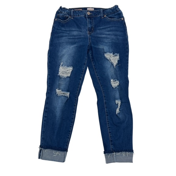 Elite Jeans Mid Rise Distressed Cuffed Hem Ankle Jeans Size 13/14 Women’s - Picture 1 of 6